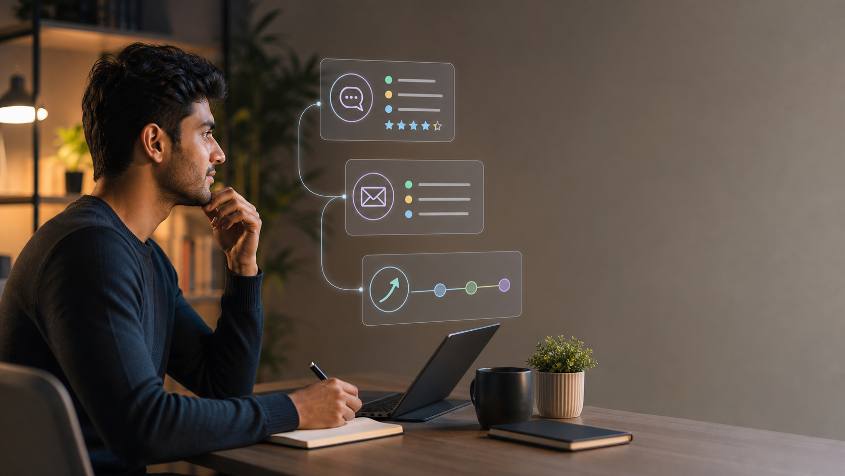 ExtraBrain AI interview debrief cover showing follow-up notes and post-interview improvement workflow