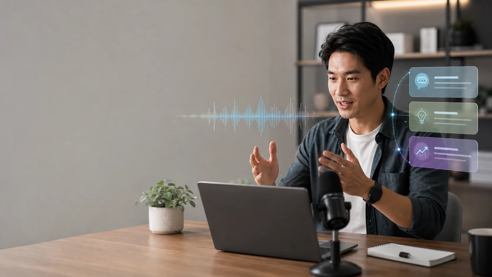 Candidate practicing interview answers aloud with an AI voice interview assistant