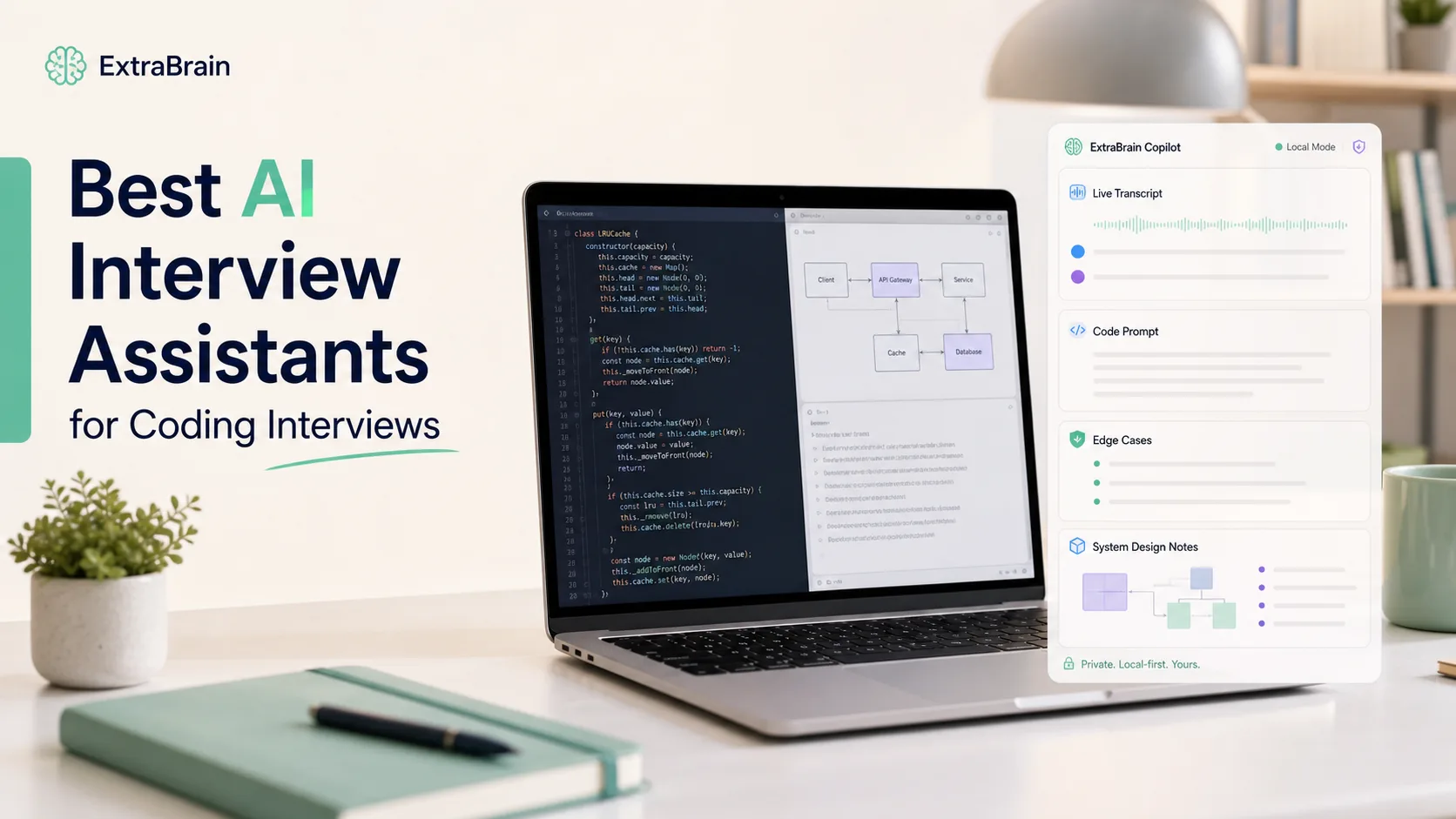 Illustration comparing AI interview assistant tools for coding interviews with ExtraBrain