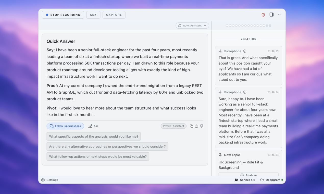 ExtraBrain session alongside a recruiter interview screen