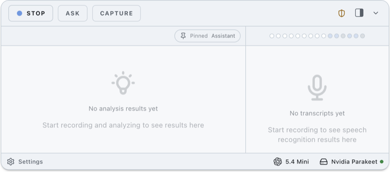 ExtraBrain empty state with controls ready for a new session