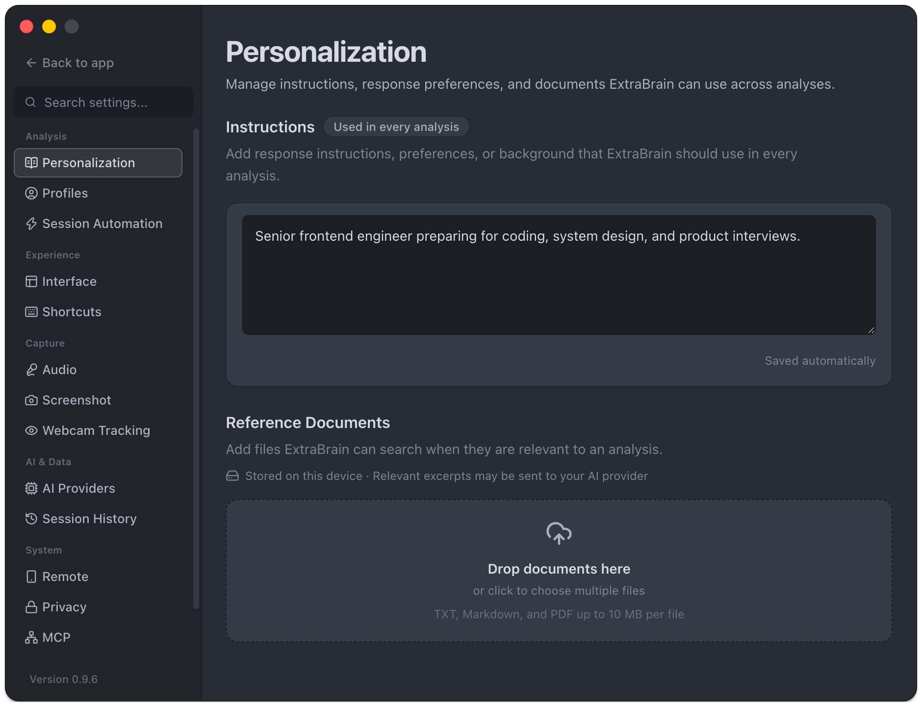 Reference Documents in ExtraBrain, which can also be populated through the CLI