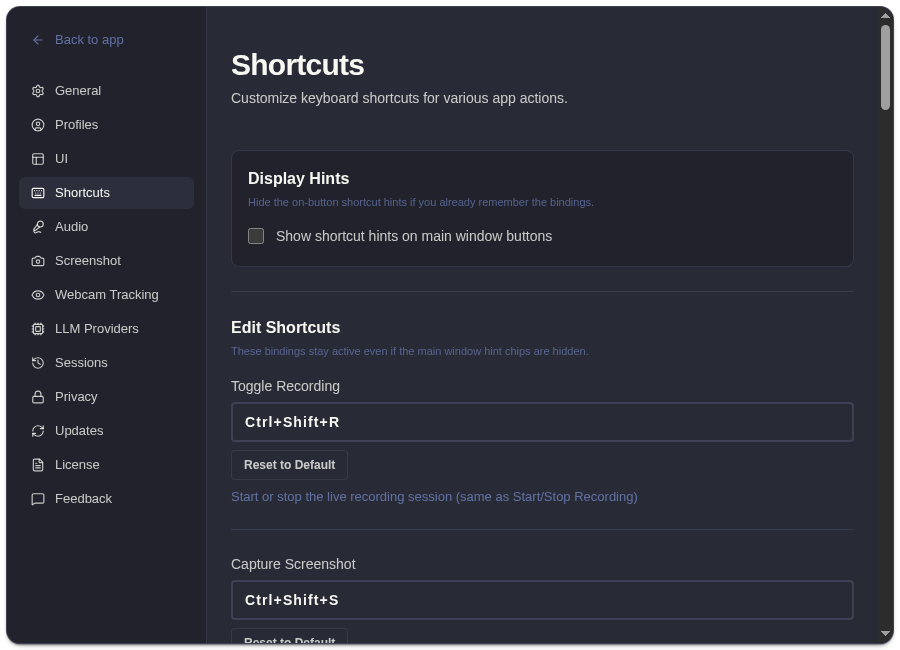 ExtraBrain shortcuts settings tab
