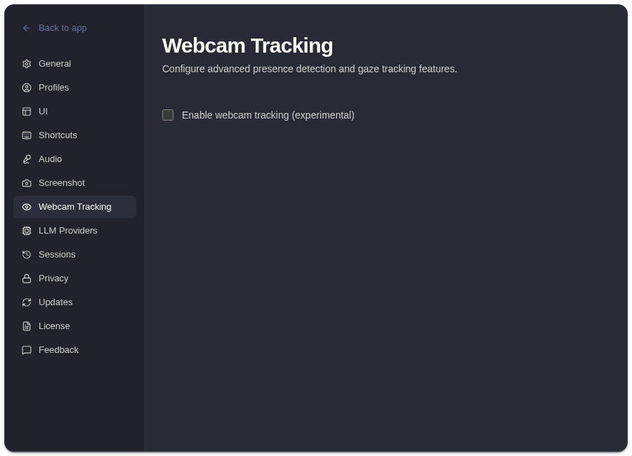 ExtraBrain experimental webcam tracking settings